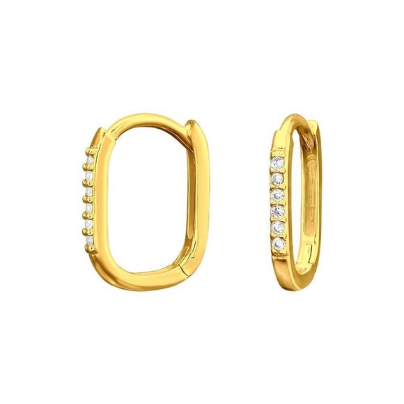 14k Gold CZ Oval Huggie Earrings - Picture 1 of 8